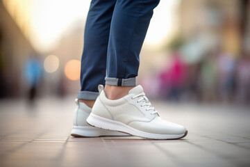 Close view of man wearing casual shoes