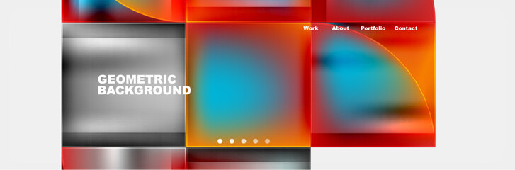 A vibrant geometric background featuring squares and circles in shades of amber, orange, and electric blue. Reminiscent of automotive lighting with a modern font pattern