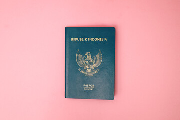 Indonesian Passport Isolated on Pink Background 