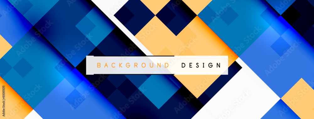 Poster An artistic display of electric blue and azure shapes on a abstract background with squares, lines, and rectangles. The composition features symmetry and varying tints and shades