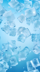 A pile of ice cubes on a blue background