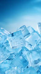 Obraz premium A pile of ice cubes on a blue background