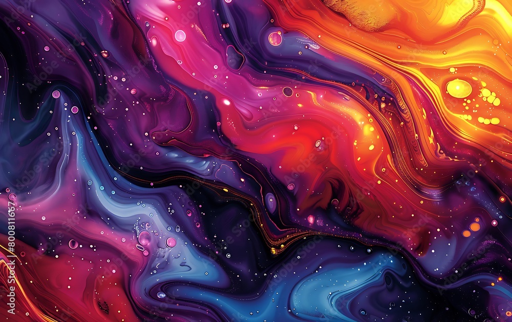 Poster fluid patterns in a riot of colorful tones