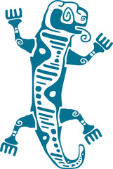 Lizard Mayan Aztec totem symbol of regeneration, resilience, agility, renewal and adaptability. Isolated vector sign adorned with intricate patterns, embodies spiritual connection and cosmic balance