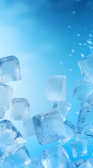 A pile of ice cubes on a blue background