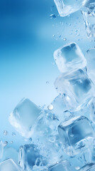 A pile of ice cubes on a blue background