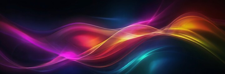 Abstract lines of different colors are moving in a colorful background.
