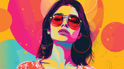 Stylish young woman on color background Vector illustration