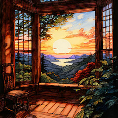 window in the sunset