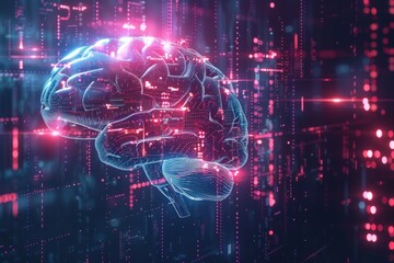Abstract digital brain with circuit board and glowing color. Generate AI image