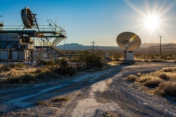 Radar Installations And Monitoring Equipment Used to Track Aerial Activity Over Area 51, With Antennas And Dish Arrays Scanning The Skies For Any Signs of Intruders, Generative AI
