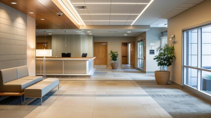 Bright Minimalist Lobby in Neutral Color Palette with Modern Design and Natural Light.