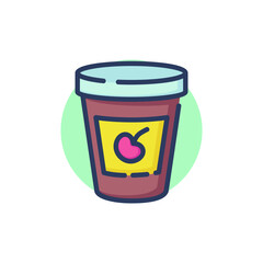 Bucket with cherry ice cream line icon. Summer, sundae, fruit outline sign. Dessert and food concept. Vector illustration for web design and apps