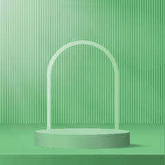 3d green color podium and minimal green wall scene Vector