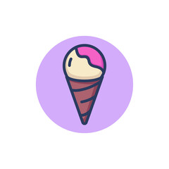Cone with vanilla ice cream line icon. Meal, sundae, waffle outline sign. Sweet desserts and restaurant concept. Vector illustration  for web design and apps
