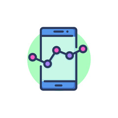 Data analytics line icon. Smartphone, screen, graph, chart, diagram outline sign. Communication, marketing, analysis concept. Vector illustration for web design and apps
