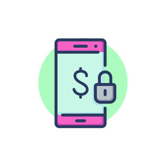 Data and transaction protection thin line icon. Mobile phone, money, lock outline sign. Online bank, payment security concept. Vector illustration for web design and apps
