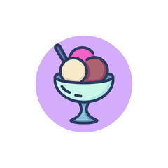 Delicious sundae balls in glass line icon. Menu, bowl, spoon outline sign. Sweet desserts and food concept. Vector illustration for web design and apps