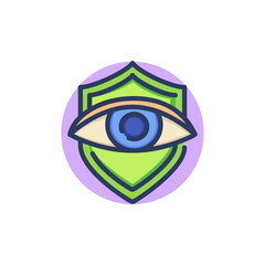 Eye in shield line icon. Vision, watching, observing outline sign. Insurance and protection concept. Vector illustration for web design and apps