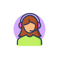 Female call center consultant line icon. Girl, headphone, operator outline sign. Consultation and support service concept. Vector illustration  for web design and apps