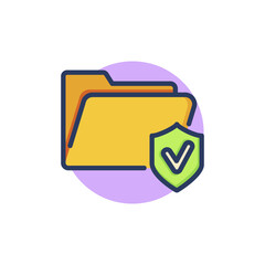 File and shield line icon. Data, information, checkmark outline sign. Insurance and protection concept. Vector illustration for web design and apps