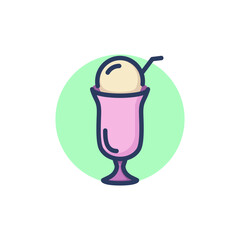 Glass with ice cream cocktail line icon. Milkshake, straw, bubble outline sign. Dessert and food concept. Vector illustration for web design and apps