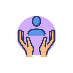Hands protecting person line icon. Life, safety, care outline sign. Insurance and protection concept. Vector illustration for web design and apps