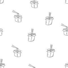 Seamless pattern Noodles with chopsticks in a box, doodle icon. Vector illustration of Chinese food, udon.