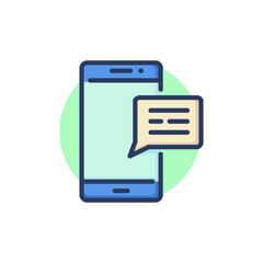 Message line icon. Smartphone, cellphone, sms, speech bubbles outline sign. Communication, messenger, social media concept. Vector illustration for web design and apps