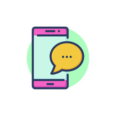 Messenger line icon. Mobile phone, cell, chat, speech bubbles outline sign. Communication, internet, social media concept. Vector illustration for web design and apps