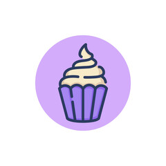 Muffin with cream line icon. Bakehouse, coffee, cafe outline sign. Sweet desserts and bakery concept. Vector illustration for web design and apps
