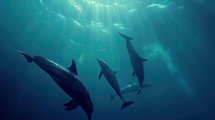 An underwater symphony, where the songs of whales and dolphins fill the ocean depths 