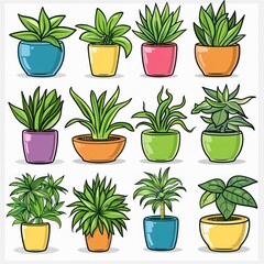 cartoon clip art ,Green plants are planted in POTS