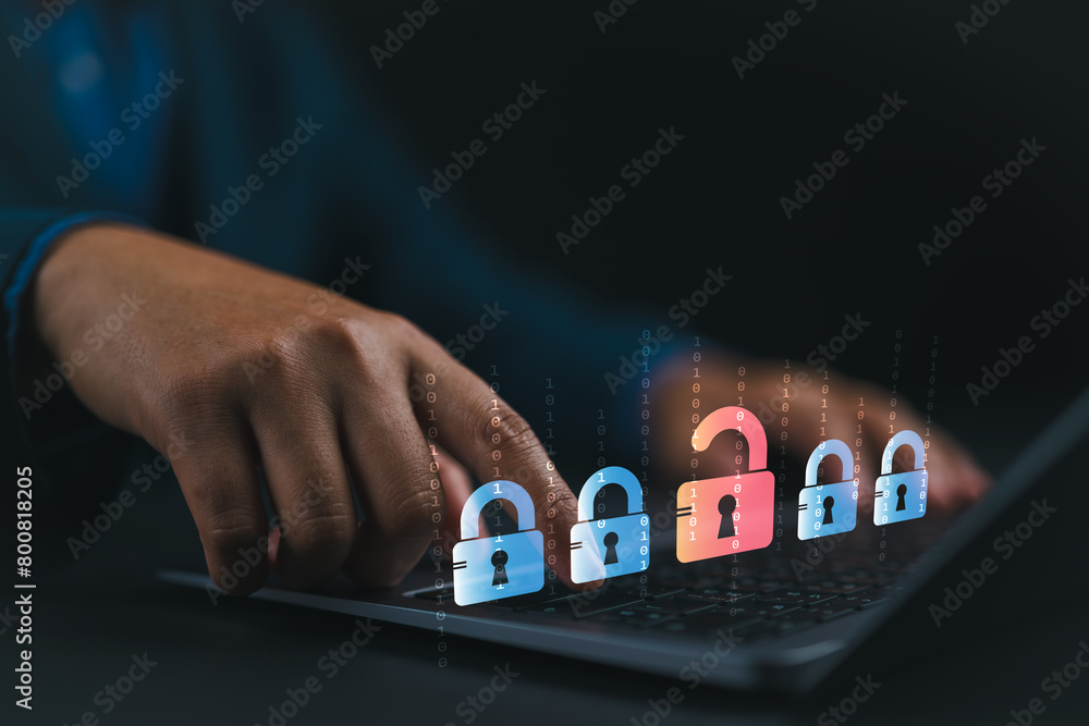 Poster cybersecurity concept identity theft, Database hacks, internet cyber crime. hacker attack, Hacking and stealing data. damage the system and hack the data.