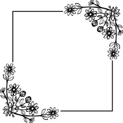 Illustration of floral frame with black and white flowers on white background