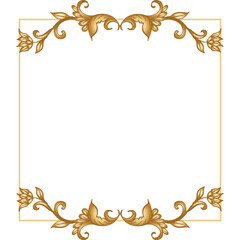 Gold frame with vintage floral on white background. Vector illustration.