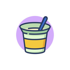 Yogurt line icon. Container, spoon, breakfast outline sign. Diary product, farming, organic food concept. Vector illustration for web design and apps