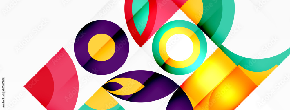 Aufkleber A vivid visual arts piece featuring a multitude of colorful geometric shapes in magenta, creating a symmetrical pattern on a white background, resembling an illustration or painting