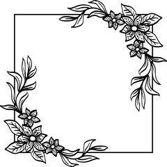 Illustration of floral frame with black and white flowers on white background