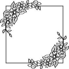 Illustration of floral frame with black and white flowers on white background