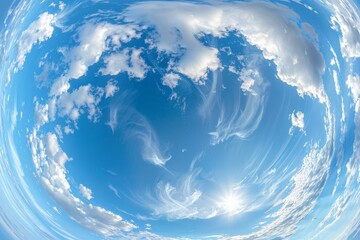 360 degree HDRI panorama of blue sky with clouds ideal for 3D graphics or drone footage