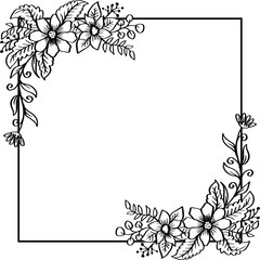 Obraz premium Illustration of floral frame with black and white flowers on white background