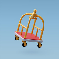 3d Vector Luggage Trolley Cart, Hotel reception and room service banner, Hotel booking concept.