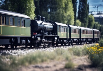 Obraz premium 'number spanish train illustration car engine 1 2 three 4 5 caboose track bell vintage red green yellow blue black cute bright cartoon transportation travel trip count counting'