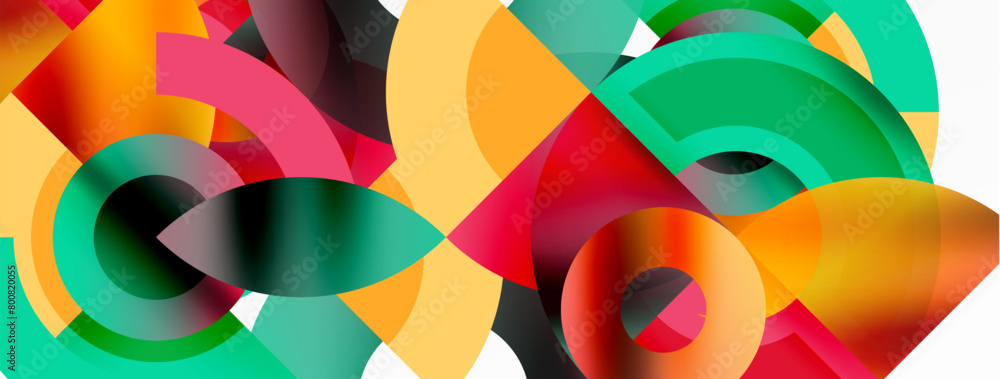 Poster A creative arts pattern with circles and triangles resembling a colorful geometric wheel, showcasing symmetry and tints on a white background