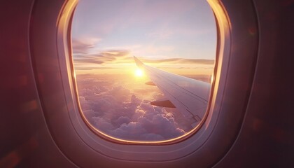 Airplane window sunset sky wing