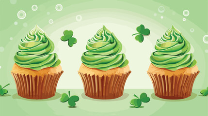 Tasty cupcakes for St. Patricks Day on color background