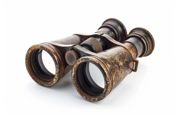 Antique binoculars on white background