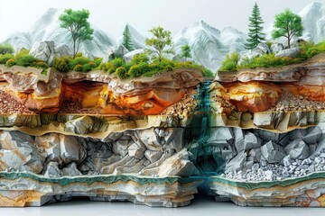 Isolated Cut layer geology composition in the form of layers of earth