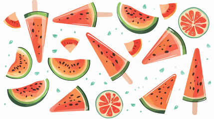 Tasty melon popsicles on white background Vector illustration